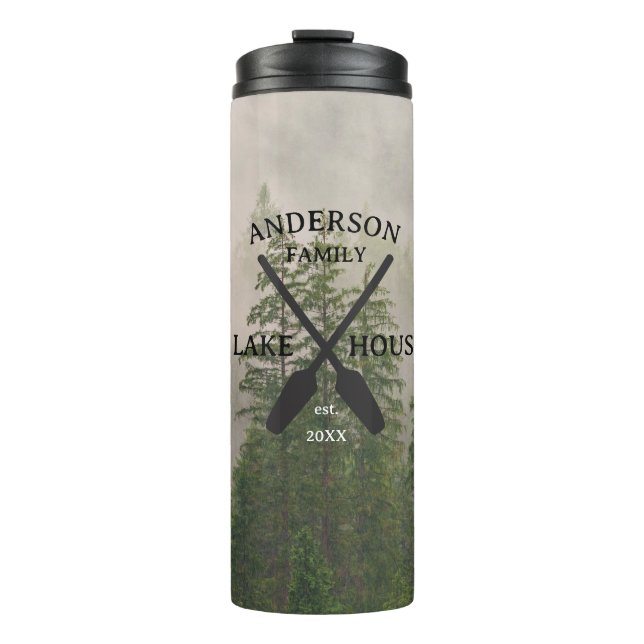 Personalized Family Name Lake House  Thermal Tumbler (Front)