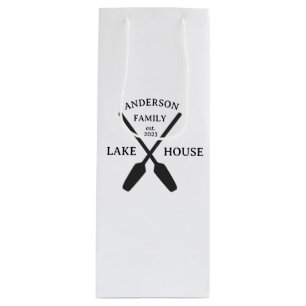 Personalized Family Name Lake House  Wine Gift Bag