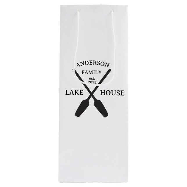 Personalized Family Name Lake House  Wine Gift Bag (Front)