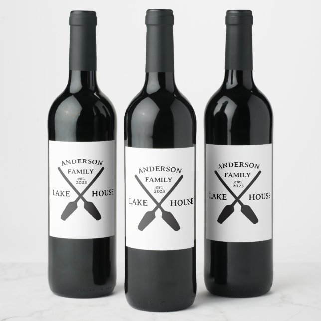 Personalized Family Name Lake House  Wine Label (Bottles)