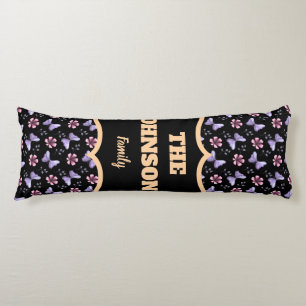 Personalized family name lavender butterfly floral body pillow