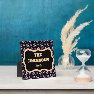 Personalized family name lavender butterfly floral plaque