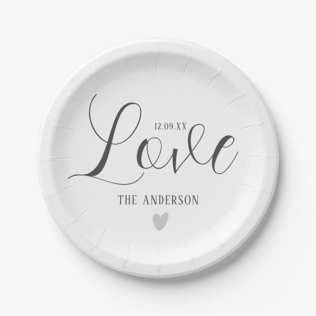 Personalized Family Name Love Brush Script Paper P Paper Plate (Front)