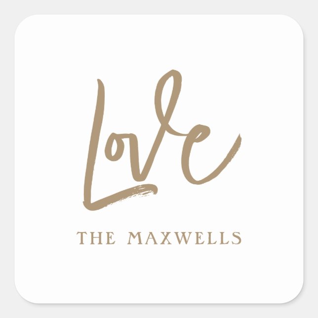 Personalized Family Name Love Brush Script Square Sticker (Front)
