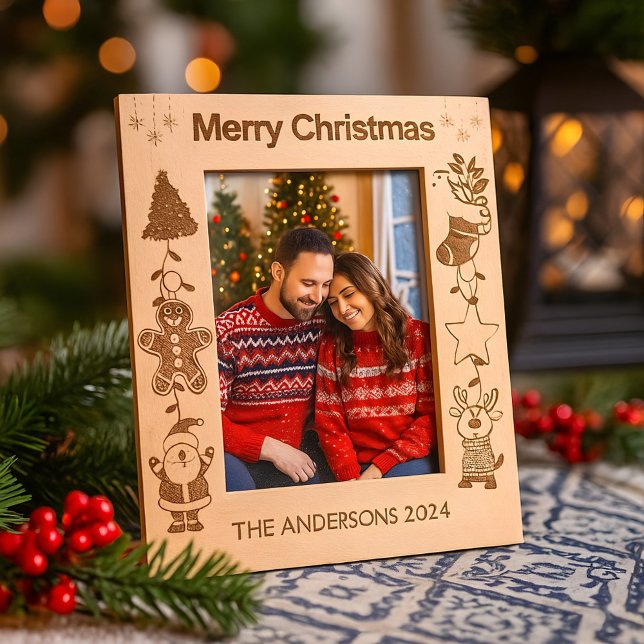 Personalized Family Name Merry Christmas Holiday  Etched Frames (Creator Uploaded)