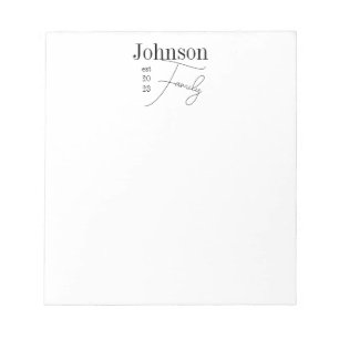 Personalized Family Name Minimal Black and White Notepad