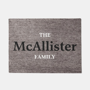 Personalized Family Name Modern Brown Herringbone Doormat