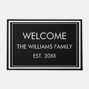 Personalized Family Name Monogram Black and White  Doormat