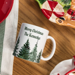Personalized Family Name Monogram Christmas Tree  Two-Tone Coffee Mug