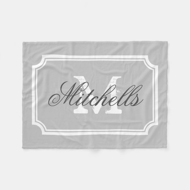 Personalized family name monogram fleece blanket (Front (Horizontal))