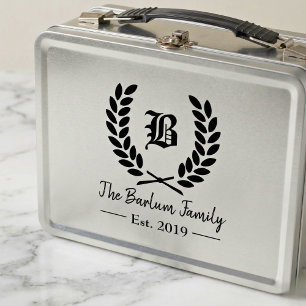 Personalized Family Name Monogram Metal Lunch Box