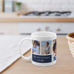 Personalized Family Name & Monogram Photo Collage Coffee Mug<br><div class="desc">This simple modern personalized photo mug design with navy blue accents puts your favourite photos front and centre. Customize with six photos of friends,  kids,  grandchildren,  pets,  or your favourite places,  then personalize with a single initial monogram,  your family name,  and year established.</div>