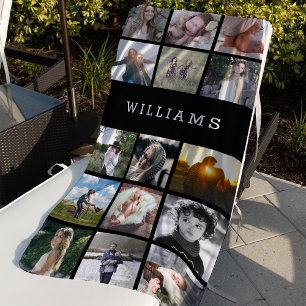 Personalized Family Name Photo Collage Beach Towel