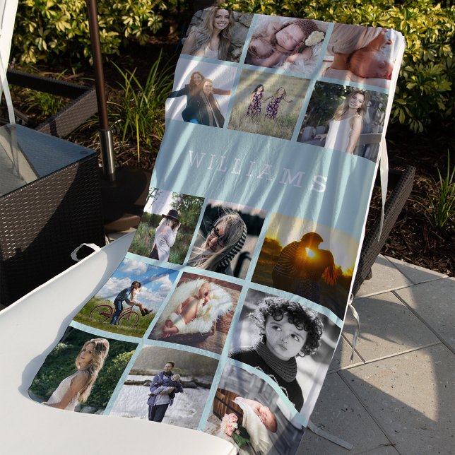 Personalized Family Name Photo Collage Beach Towel (Creator Uploaded)