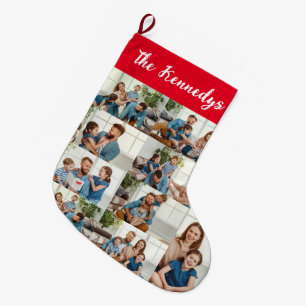 Personalized Family Name & Photo Collage Christmas Large Christmas Stocking