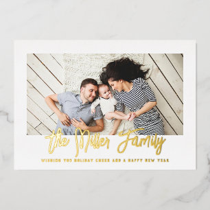 Personalized Family Name Photo Foil Holiday Card