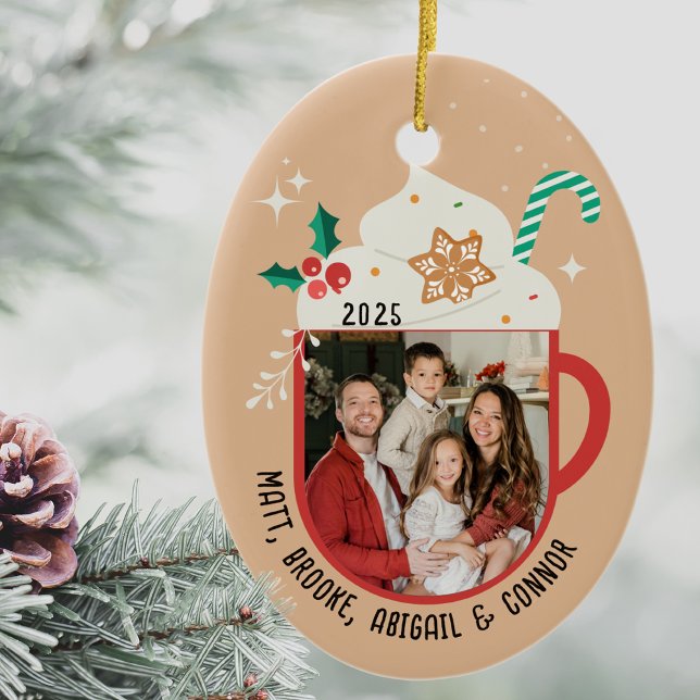 Personalized Family Name Photo Hot Cocoa Christmas Ceramic Ornament (Family Name Ornament with
Personalized Family Photo,
Custom Holiday Keepsake Annual Yearly Ornament)