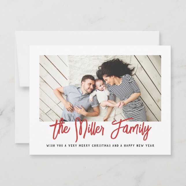 Personalized Family Name Photo Red Holiday Card (Front)