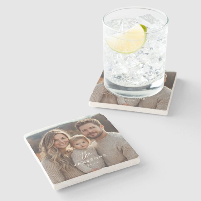 Personalized Family Name Photo Stone Coaster (Side)