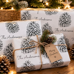 Personalized Family Name Pine Cone Christmas Wrapping Paper