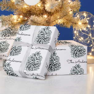 Personalized Family Name Pine Cone Christmas Wrapping Paper