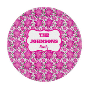 Personalized family name pink floral  cutting board