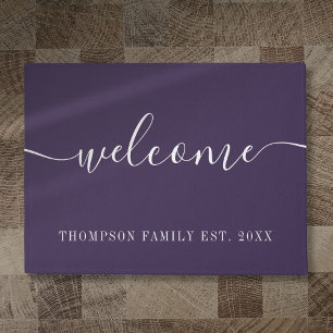 Personalized Family Name Purple Welcome Doormat