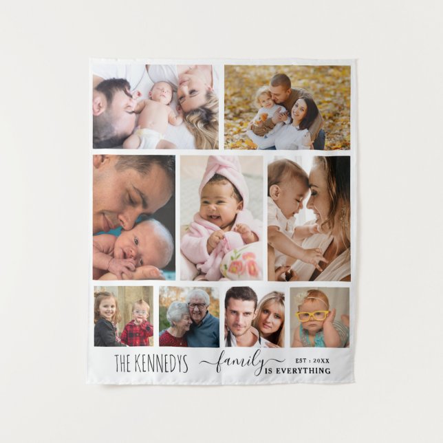Personalized Family Name Quote 9 Photo Collage  Tapestry (Front)