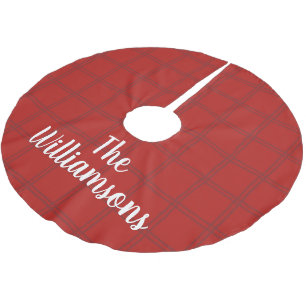 Personalized Family Name Red Check Plaid Rustic Brushed Polyester Tree Skirt