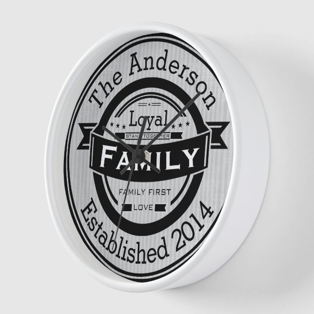 Personalized Family Name Retro Logo Style Wall Clock (Angle)