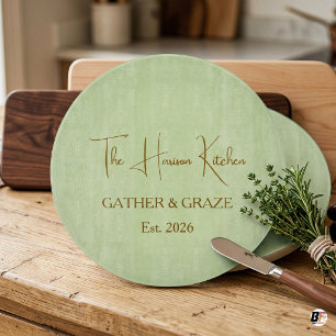 Personalized Family Name Round Sage Green Charcute Cutting Board