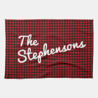 Personalized Family Name Rustic Red Black Plaid