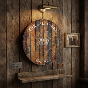 Personalized Family Name Rustic Wood Dartboard