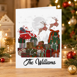 Personalized Family Name Santa Sleigh Christmas Card