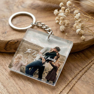 Personalized Family Name Script Photo Keychain