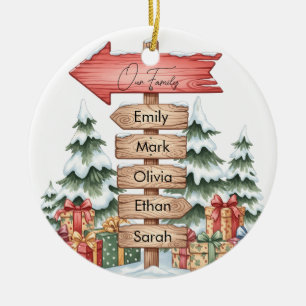 Personalized Family Name Signpost Christmas Ceramic Ornament