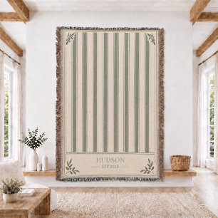 Personalized Family Name Stri Woven Throw Blanket