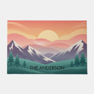 Personalized Family Name Sunrise Mountains Doormat