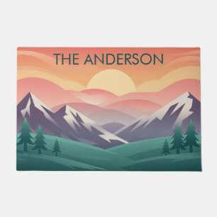 Personalized Family Name Sunrise Mountains Doormat