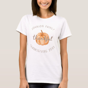 Personalized Family Name Thankful Neutral Gingham T-Shirt