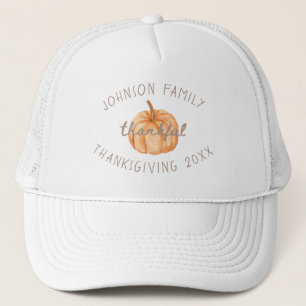 Personalized Family Name Thankful Neutral Gingham  Trucker Hat