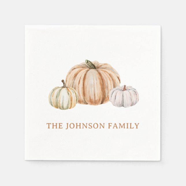Personalized Family Name Thankful Neutral Pumpkin Napkin (Front)