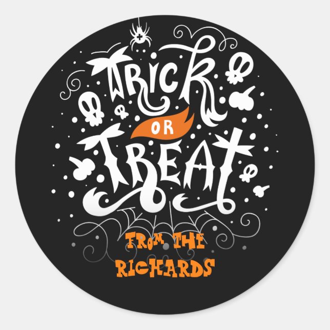 Personalized Family Name Trick or Treat Halloween Classic Round Sticker (Front)