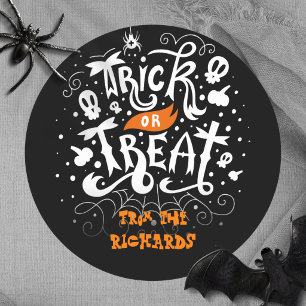 Personalized Family Name Trick or Treat Halloween Classic Round Sticker