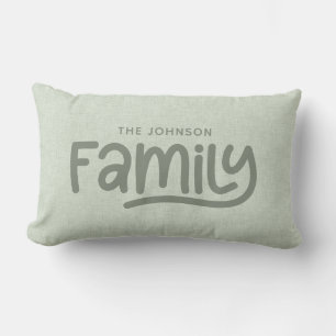 Personalized Family Name Typography Sage Lumbar Pillow