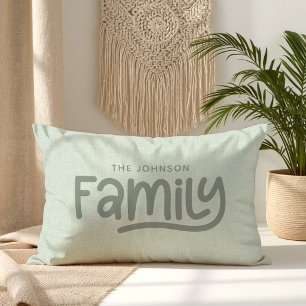 Personalized Family Name Typography Sage Lumbar Pillow