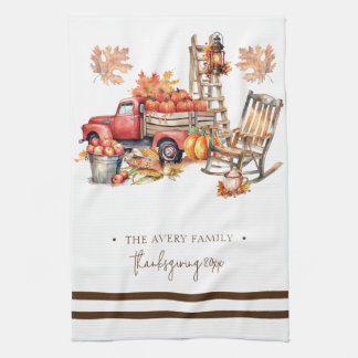 Personalized Family Name watercolor Thanksgiving Kitchen Towel