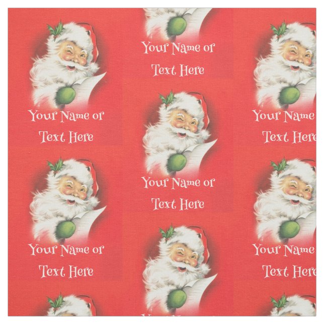 Personalized Family Name Winking Santa Christmas Fabric (Swatch)
