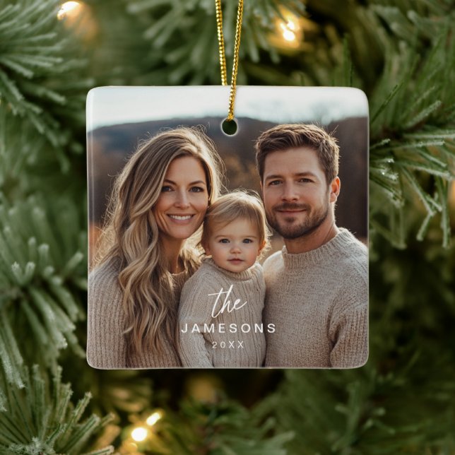 Personalized Family Name Year Photo Ornament (Tree)