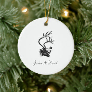 Personalized Family Names Christmas Reindeer Ceramic Ornament